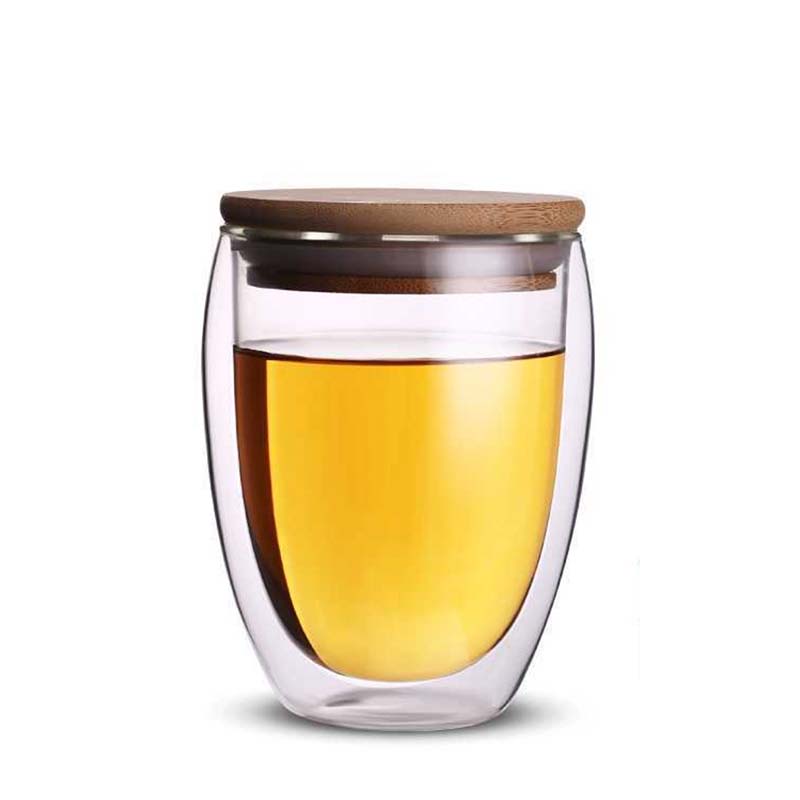 雙層隔熱玻璃杯(附竹蓋)