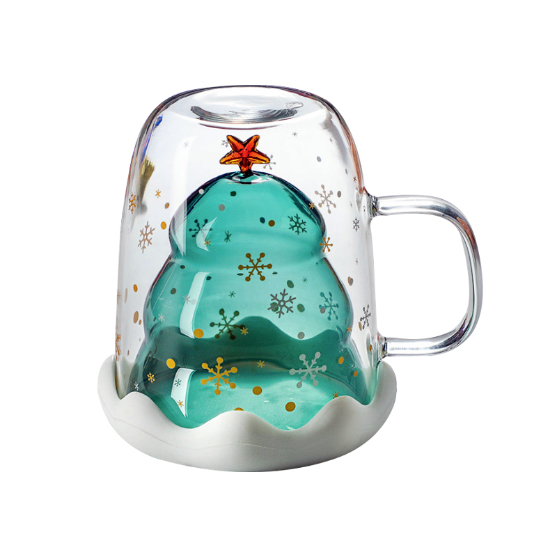 雙層玻璃杯-聖誕樹雙層杯-雙層杯